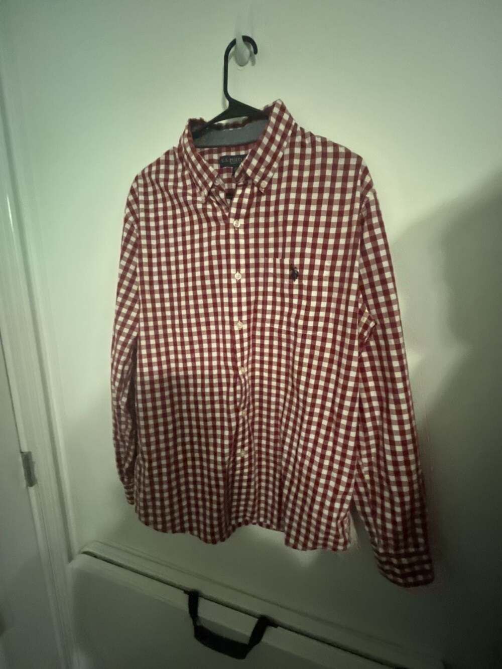 U.S. Polo Assn. Men's Red and White Gingham Button Down Shirt Size L